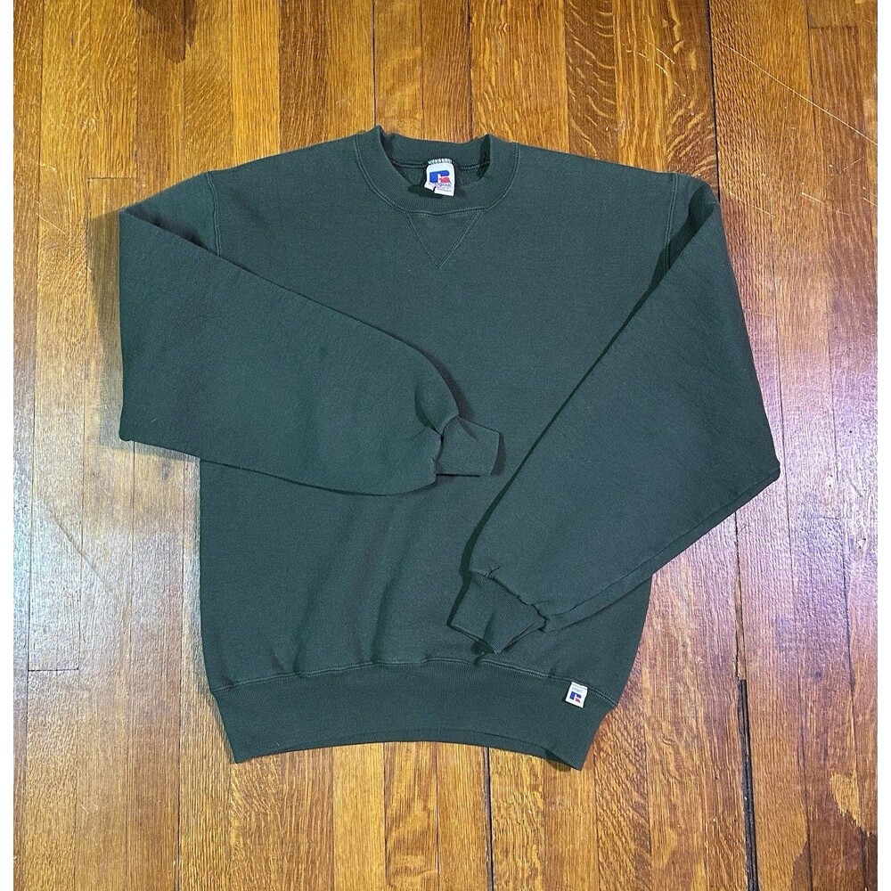 Vintage Russell Athletic Sweatshirt Mens Small Green Blank Pullover Y2K